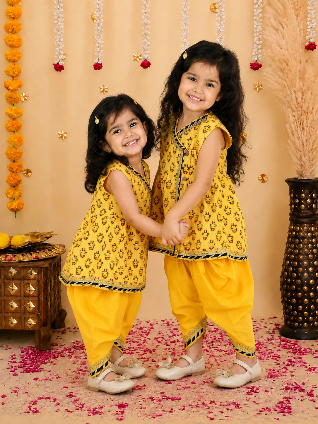 BownBee Pure Cotton Ethnic suit Sibling Set Combo - Yellow