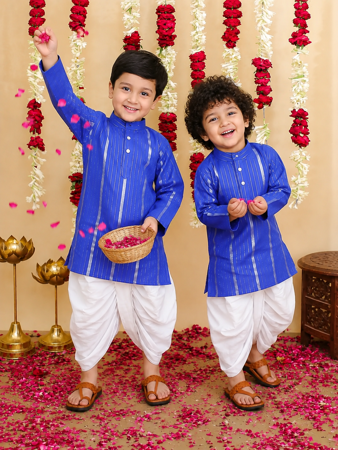 BownBee Lurex Dhoti Kurta Sibling Set Combo - Blue