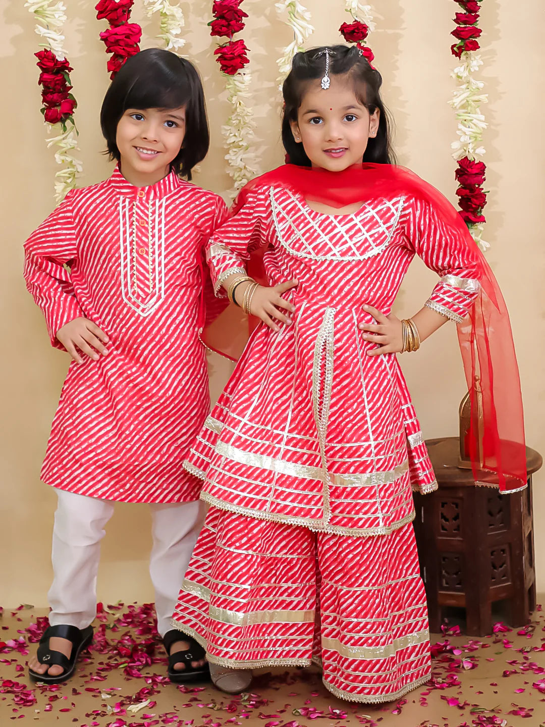 BownBee Pure Cotton Lurex Sharara Set & Kurta Pajama Sibling Set