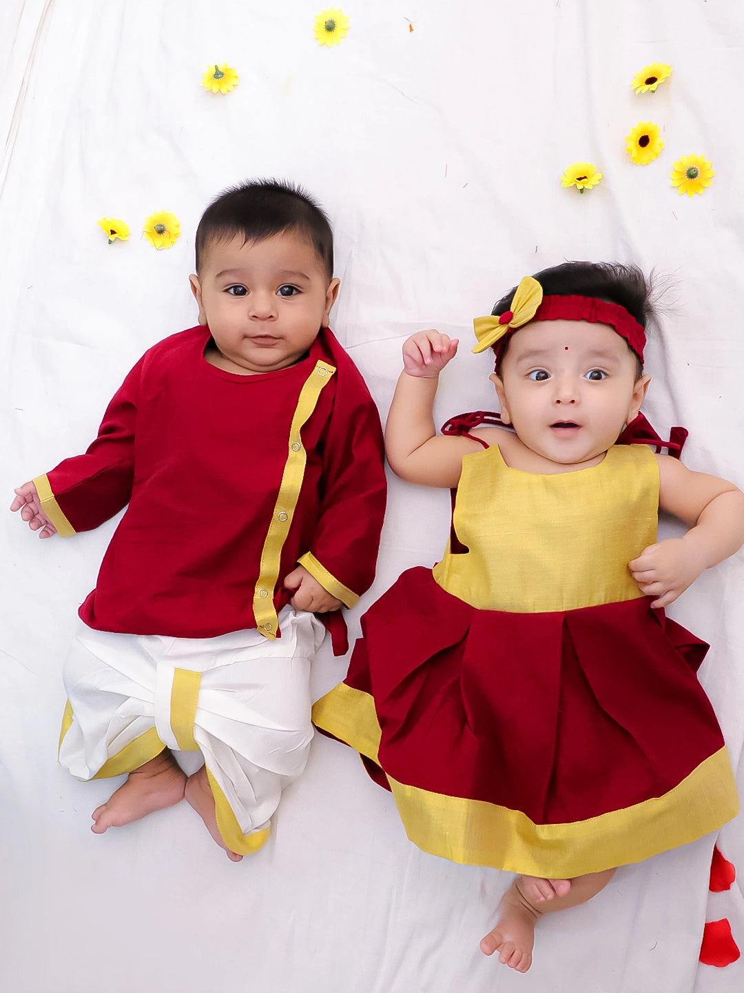 BownBee Pure Cotton Dhoti Kurta For Infant Boys - Maroon