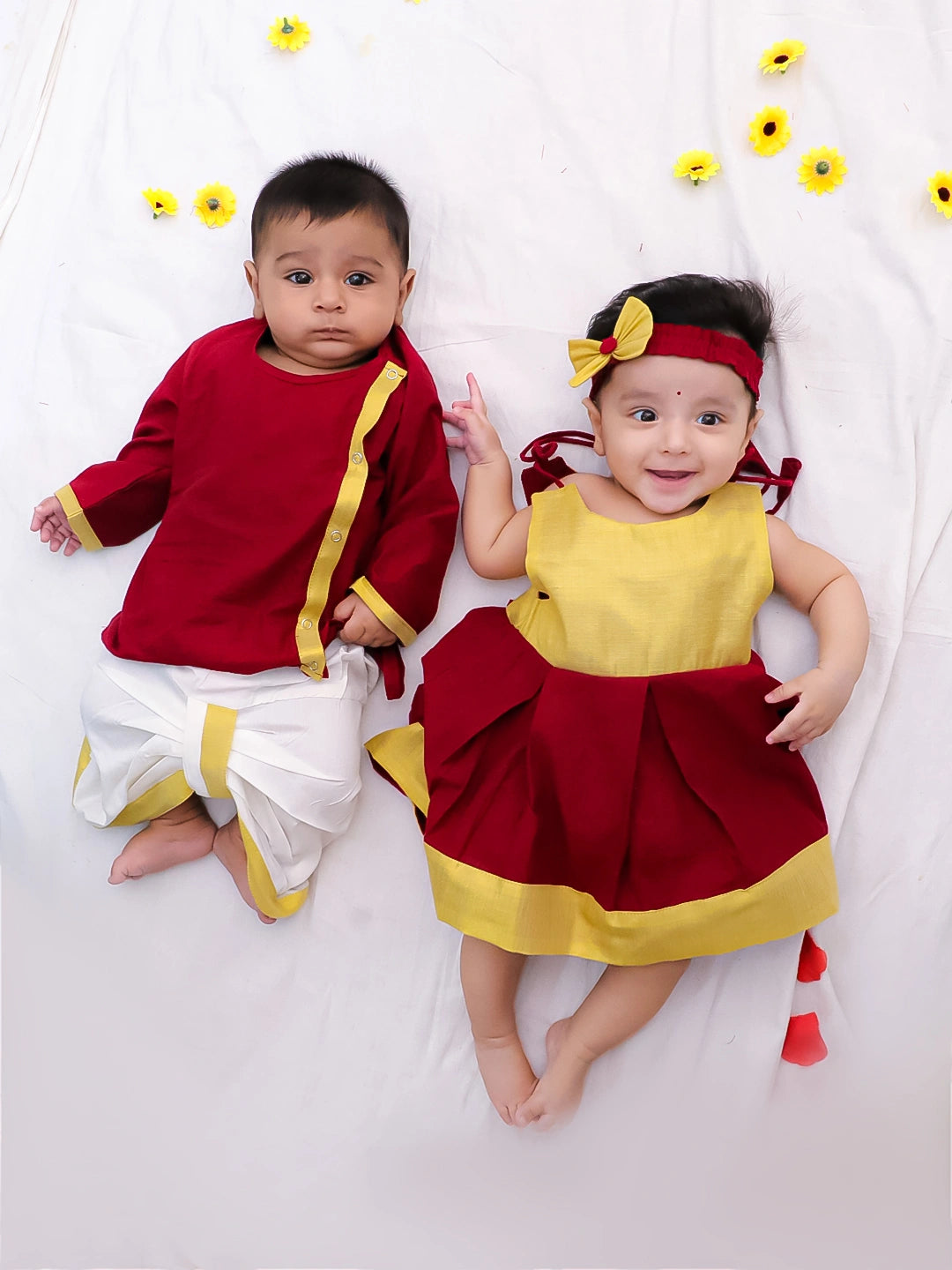 BownBee Pure Cotton Dhoti Kurta For Infant Boys - Maroon
