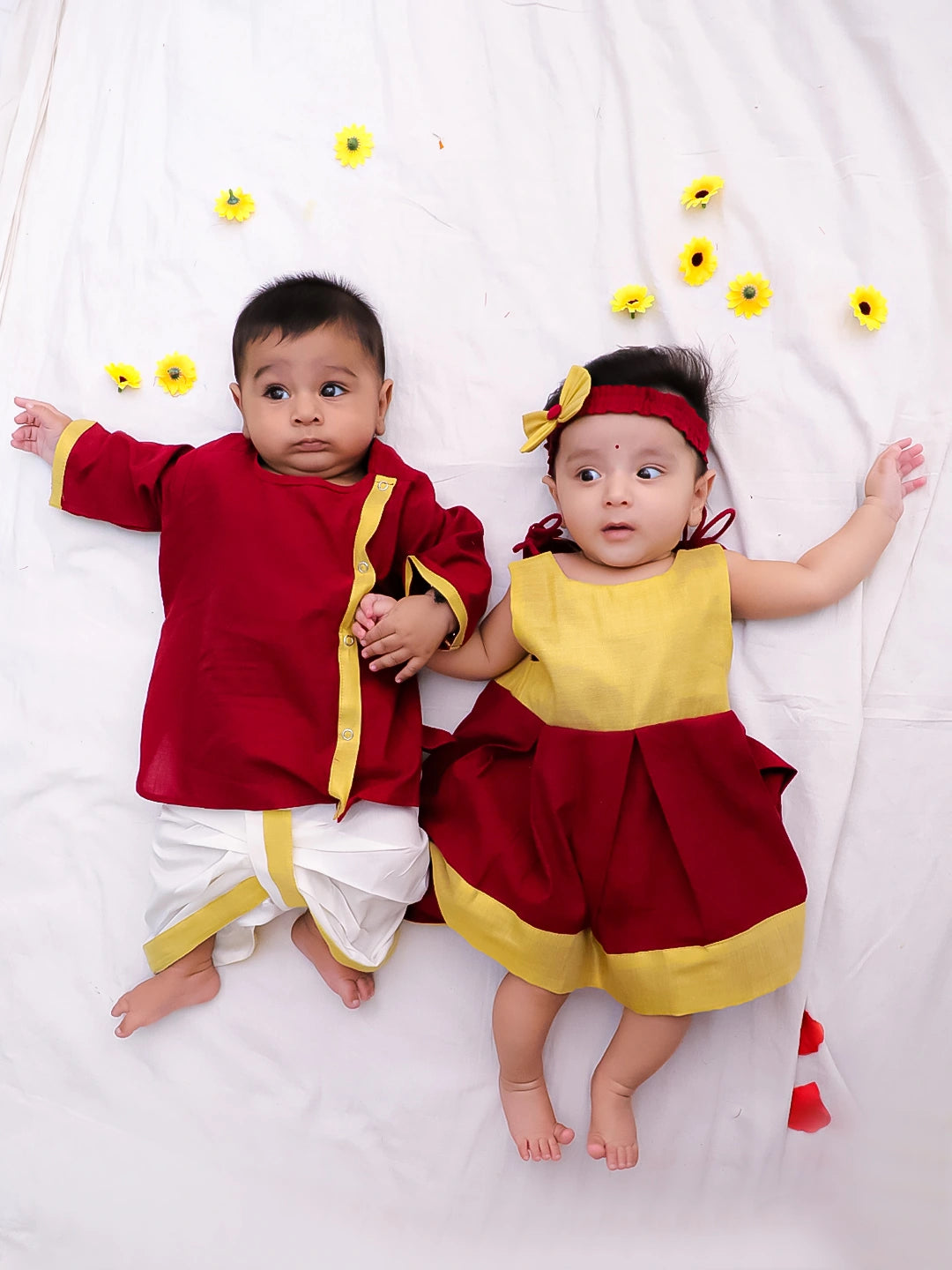 BownBee Pure Cotton Dhoti Kurta For Infant Boys - Maroon