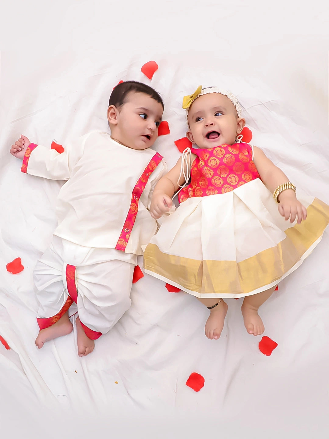 BownBee Ethnic Dress With Dhot Kurta Sibling Set