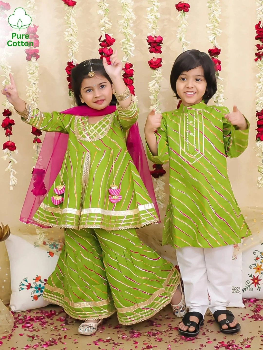 BownBee Pure Cotton Lurex Sharara Set & Kurta Pajama Sibling Set