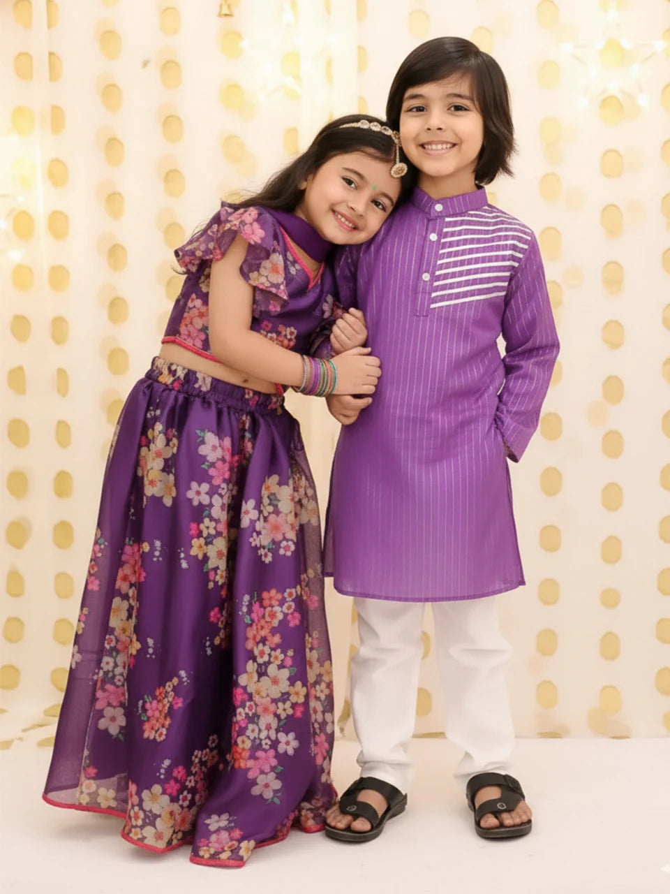 BownBee Floral lehenga Choli With Lurex Kurta Pajama Sibling Set