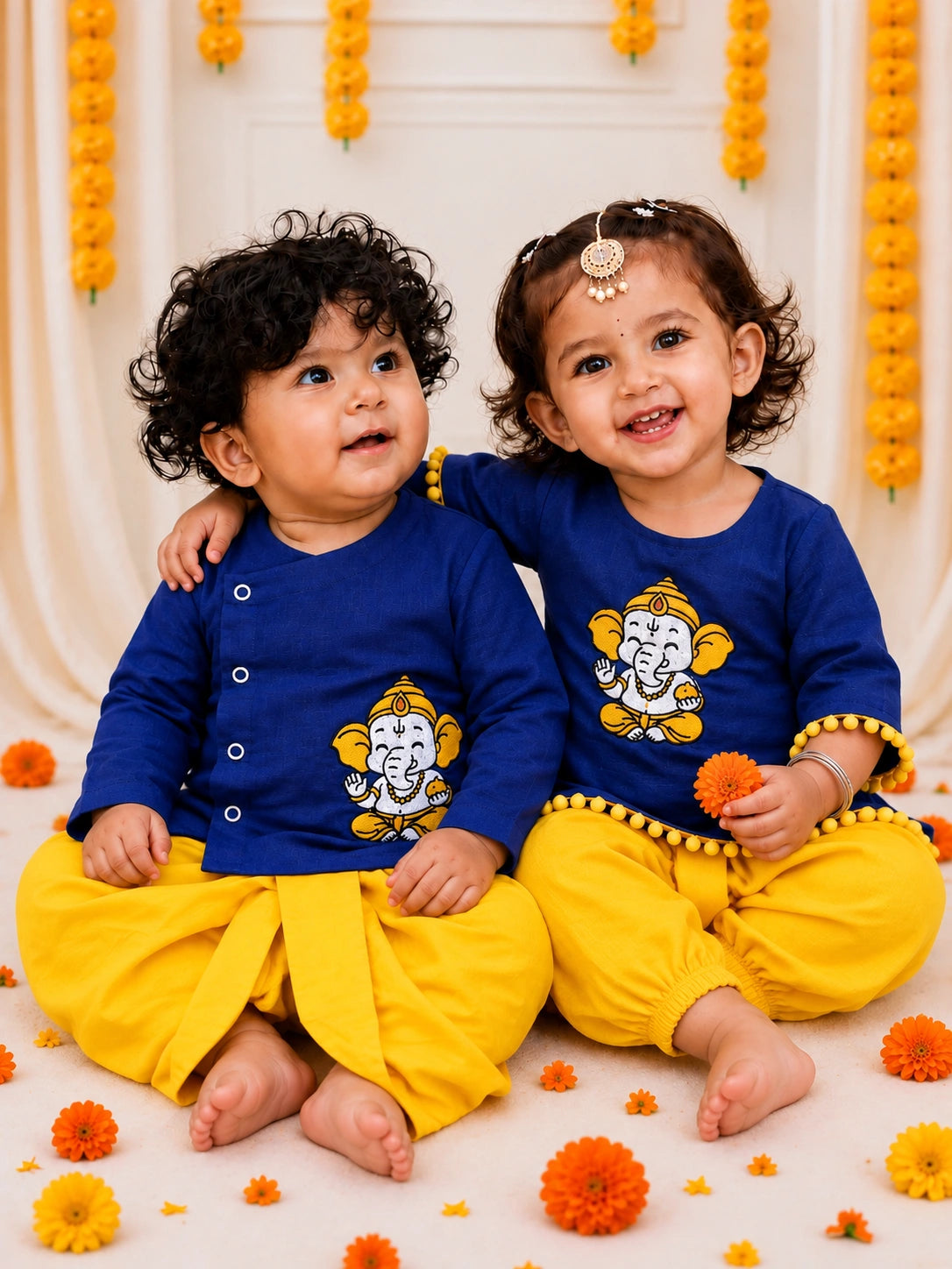 BownBee Embroidery Dhoti Kurta & Ethnic Suit  Sibling Set