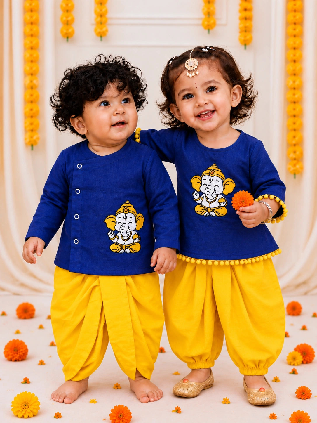 BownBee Embroidery Dhoti Kurta & Ethnic Suit  Sibling Set