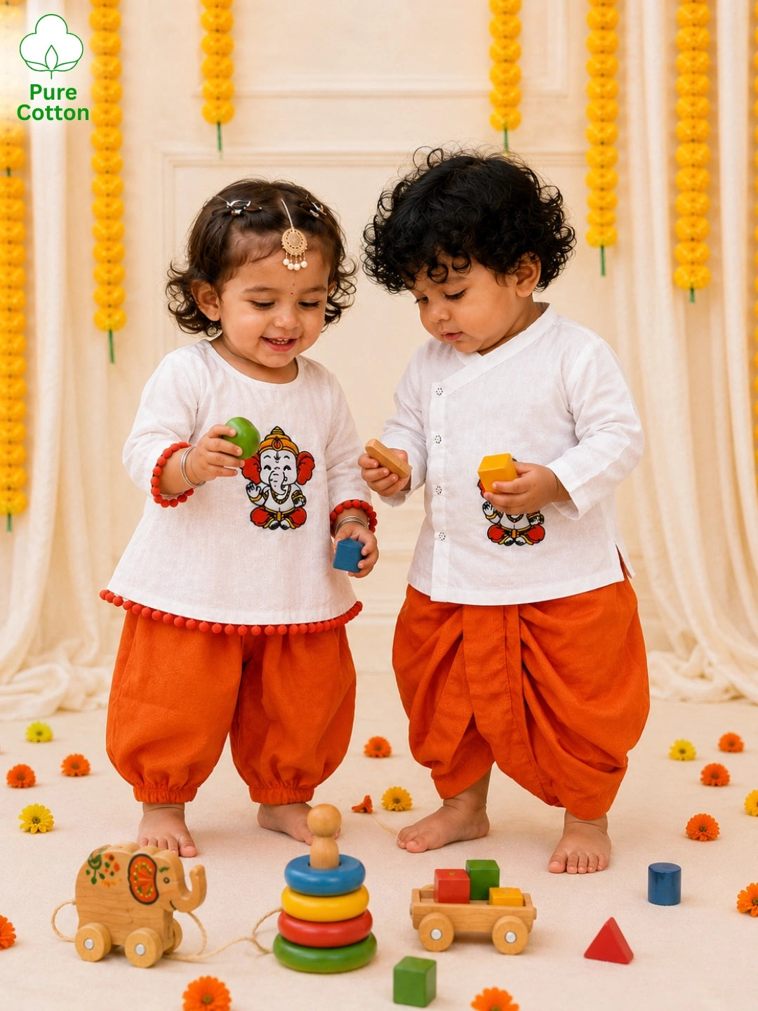 BownBee Embroidery Dhoti Kurta & Ethnic Suit  Sibling Set