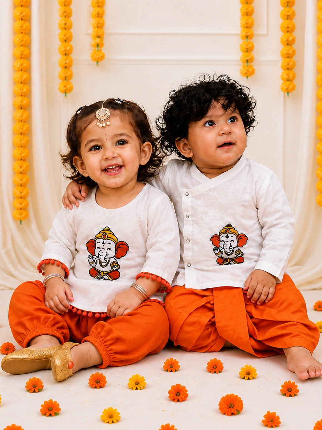 BownBee Embroidery Dhoti Kurta & Ethnic Suit  Sibling Set