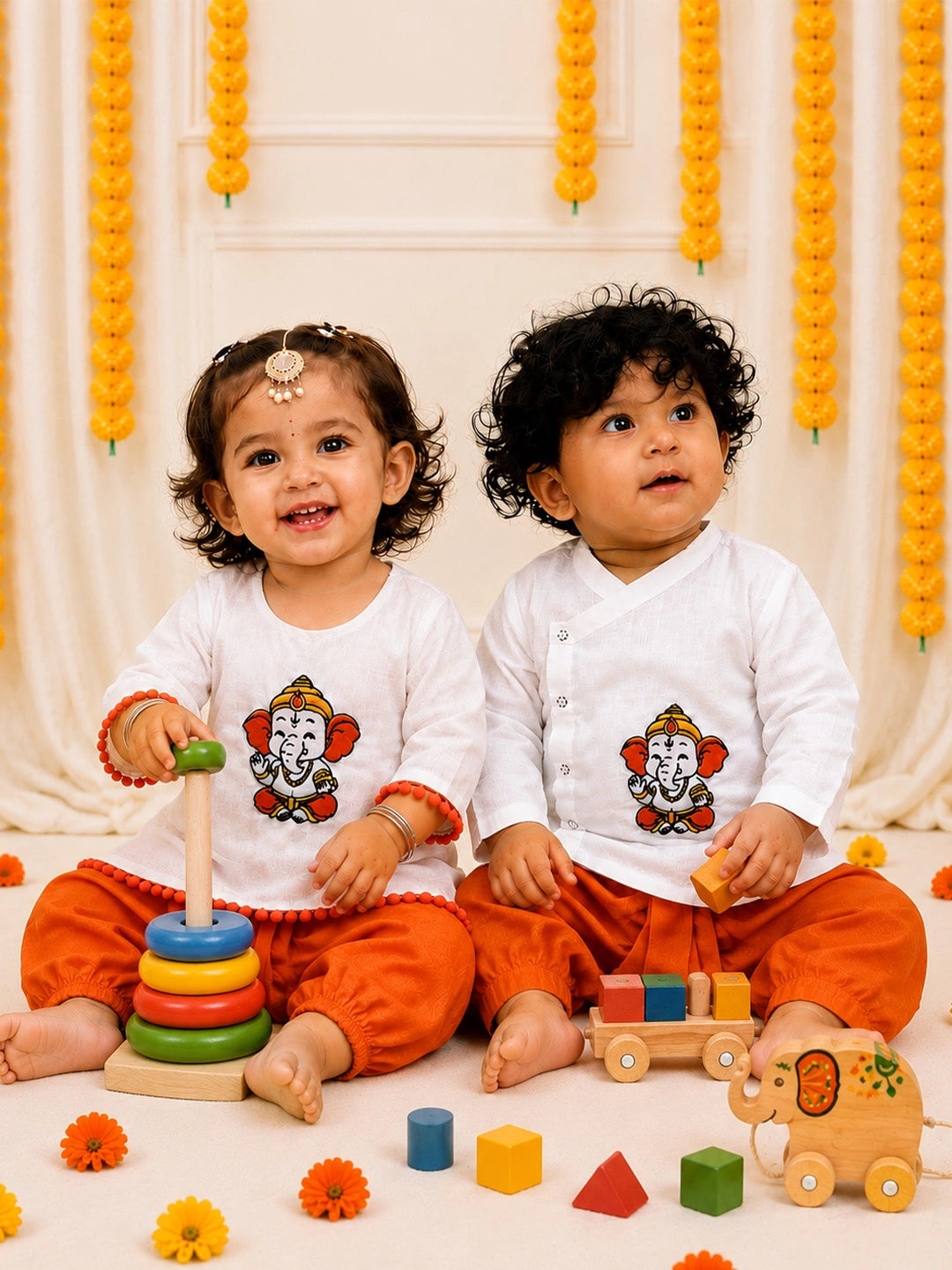 BownBee Embroidery Dhoti Kurta & Ethnic Suit  Sibling Set