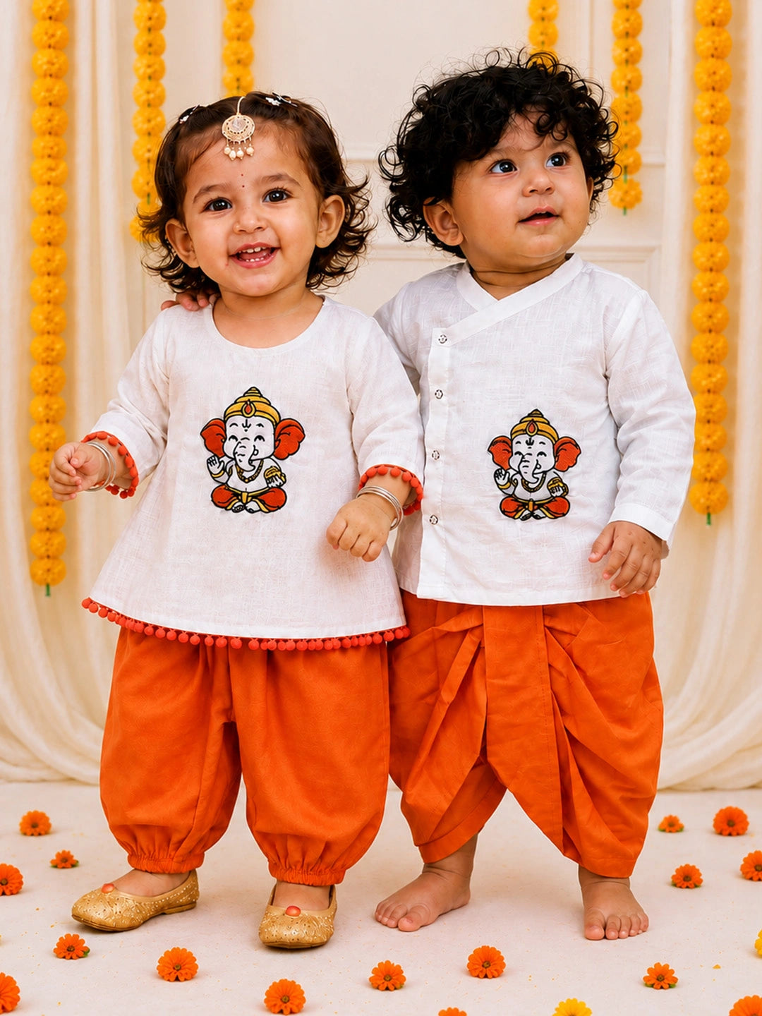 BownBee Embroidery Dhoti Kurta & Ethnic Suit  Sibling Set