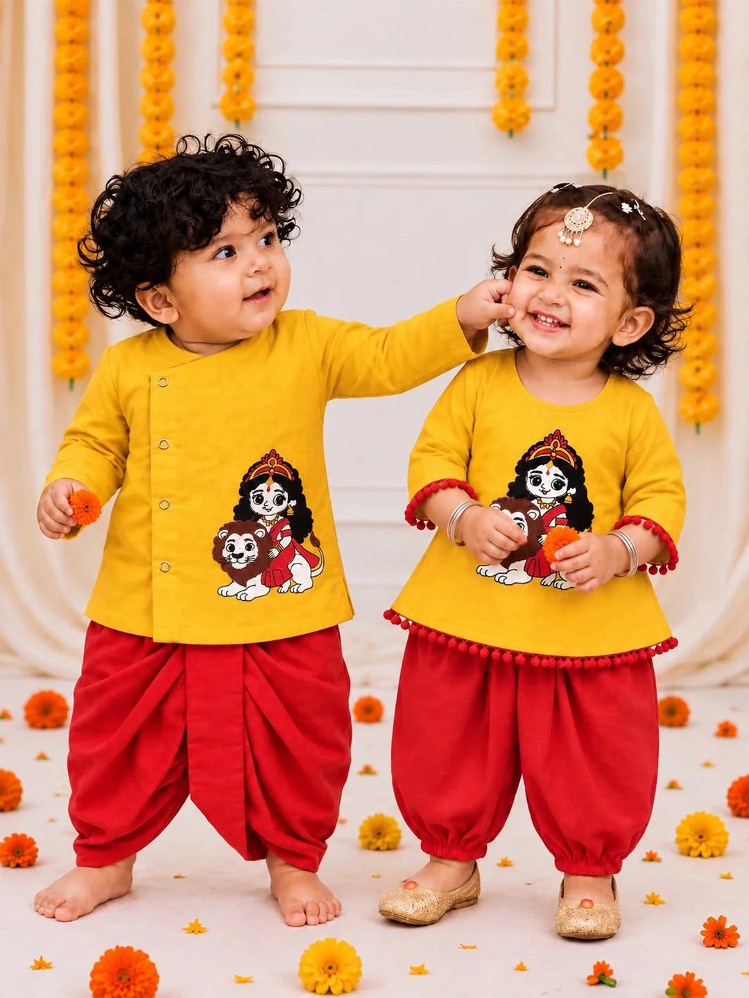 BownBee Embroidery Dhoti Kurta & Ethnic Suit  Sibling Set