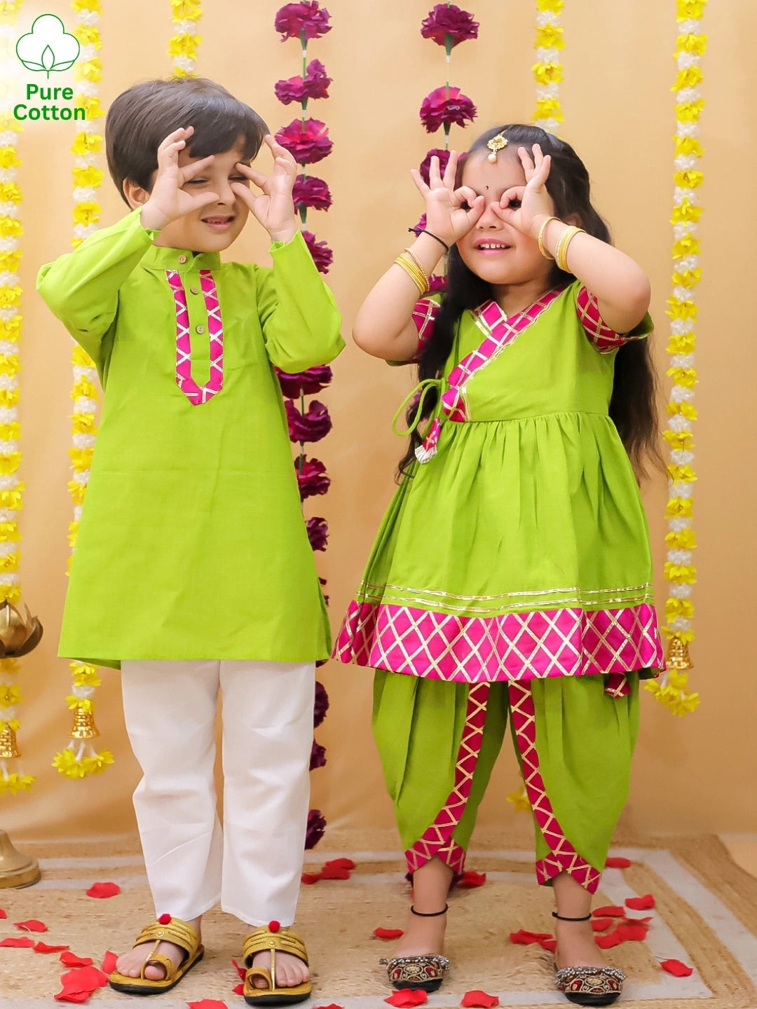 BownBee Cotton Kurta Pajama & Ethnic Suit  Sibling Set