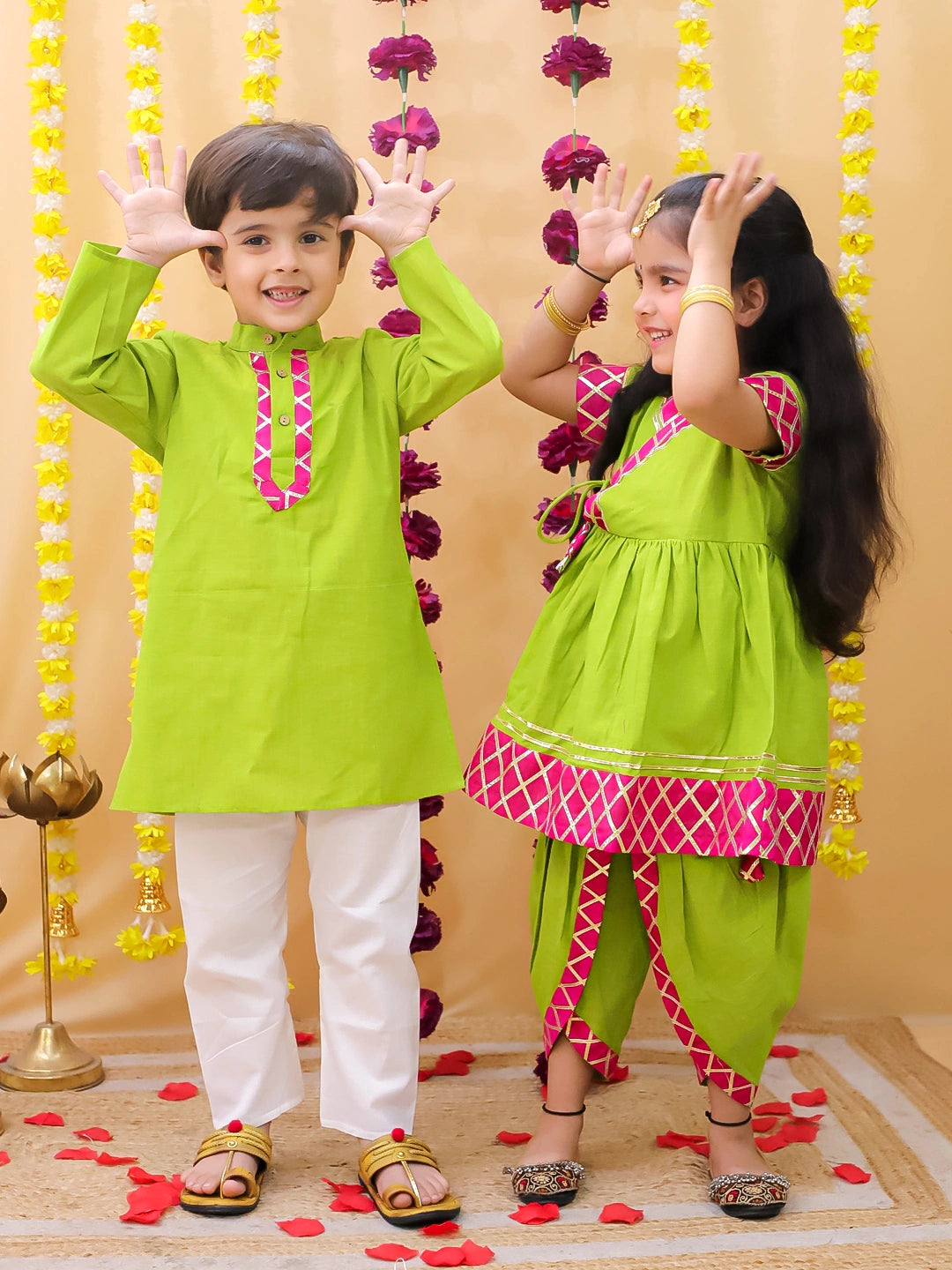BownBee Cotton Kurta Pajama & Ethnic Suit  Sibling Set