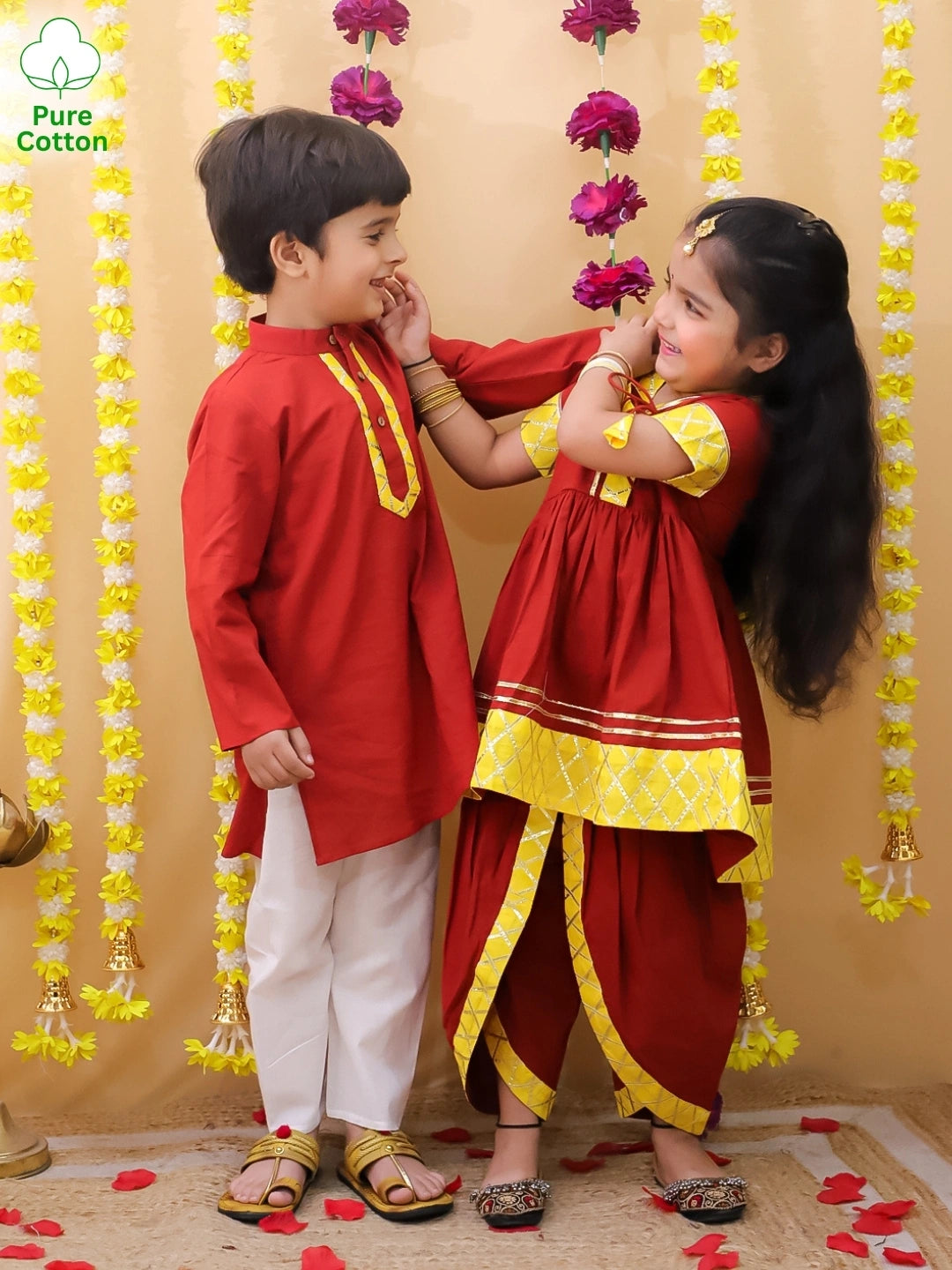 BownBee Cotton Kurta Pajama & Ethnic Suit  Sibling Set
