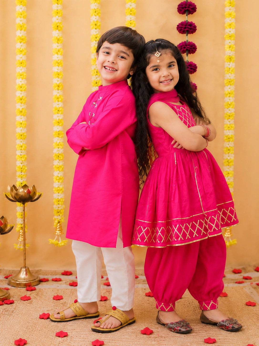 BownBee Cotton Kurta Pajama & Ethnic Suit  Sibling Set