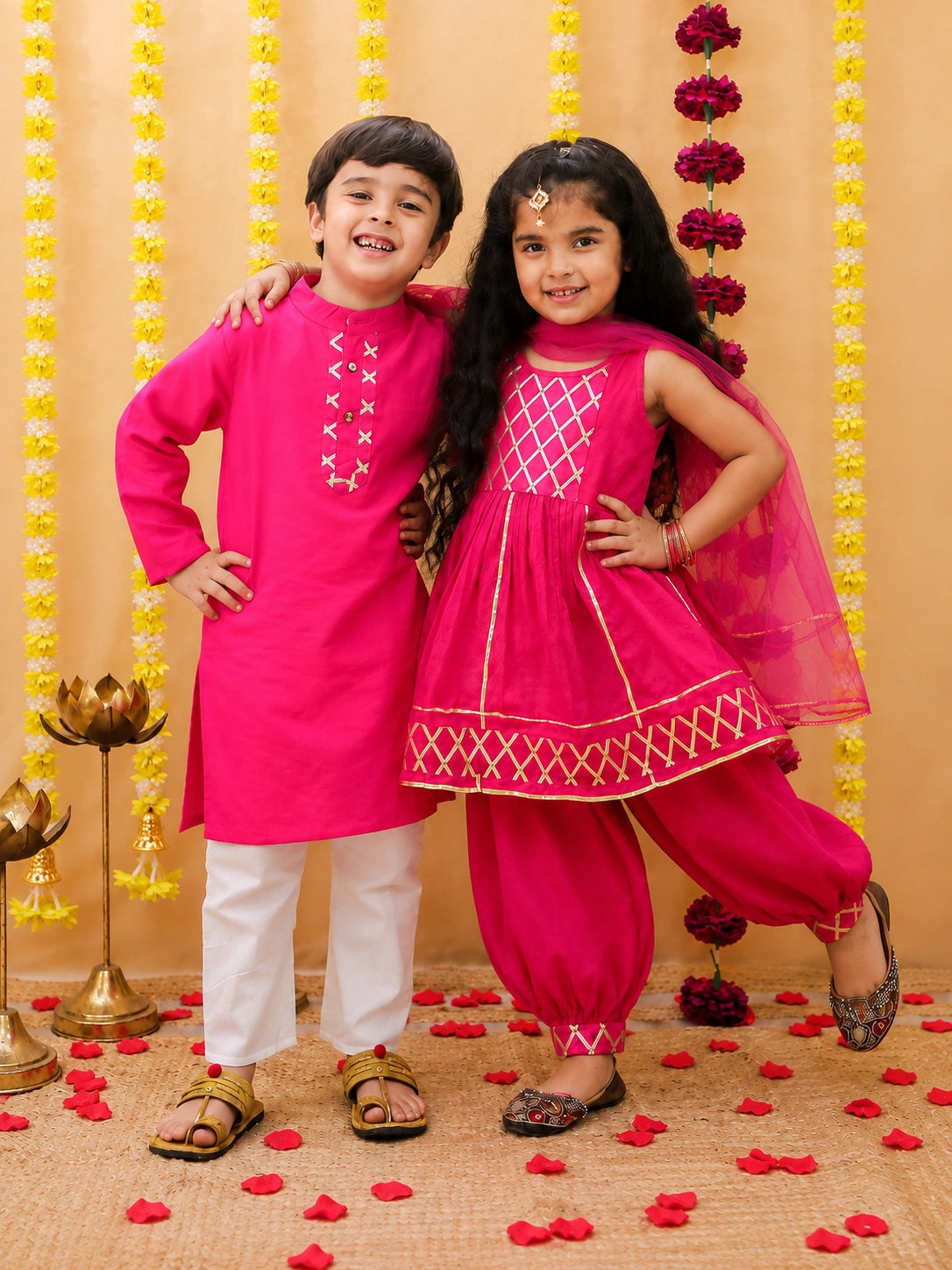 BownBee Cotton Kurta Pajama & Ethnic Suit  Sibling Set