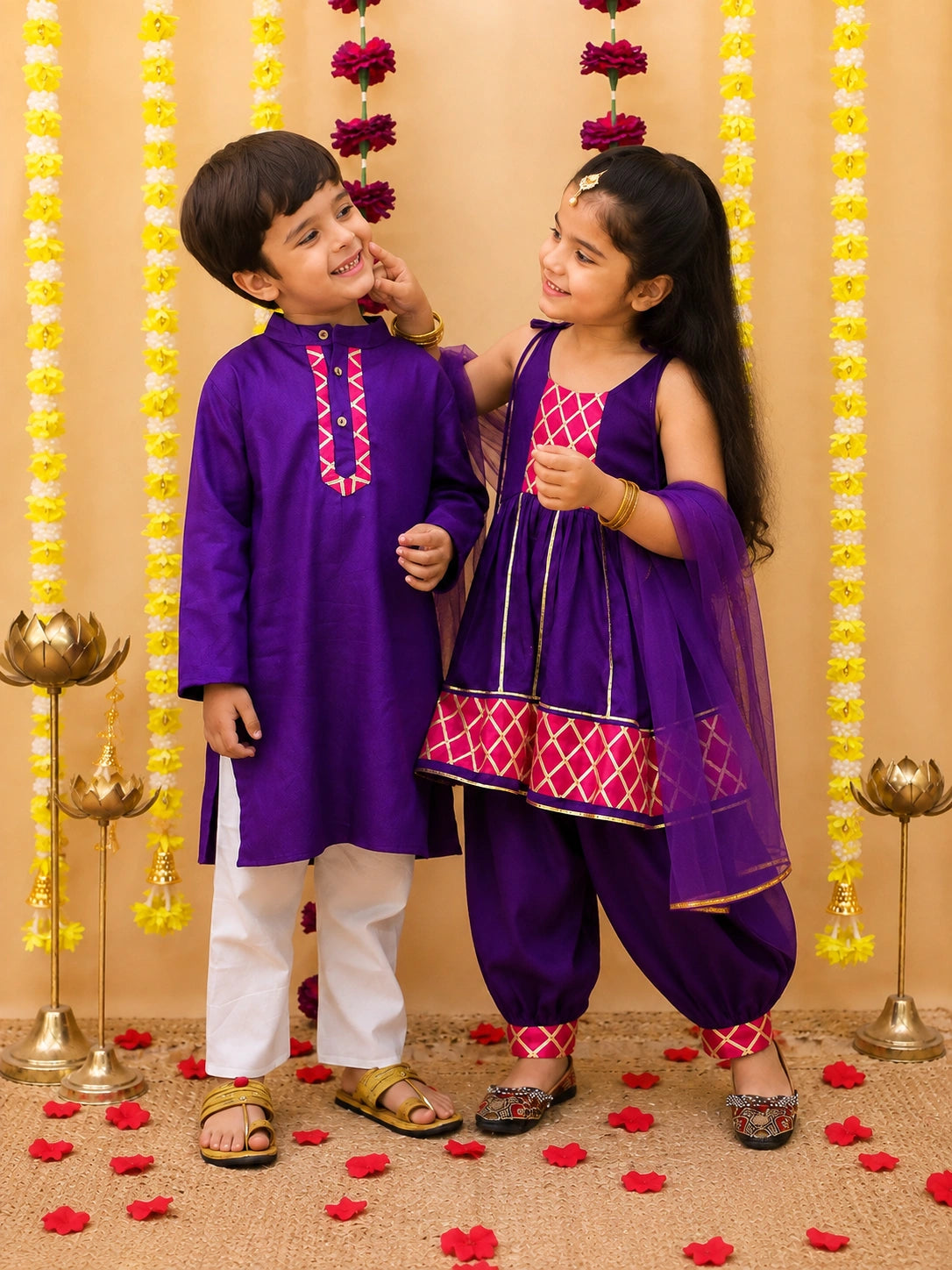 BownBee Cotton Kurta Pajama & Ethnic Suit  Sibling Set
