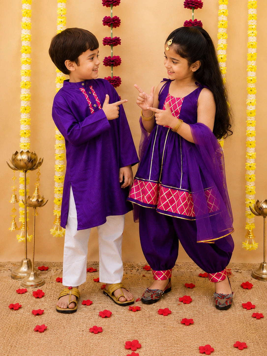 BownBee Cotton Kurta Pajama & Ethnic Suit  Sibling Set