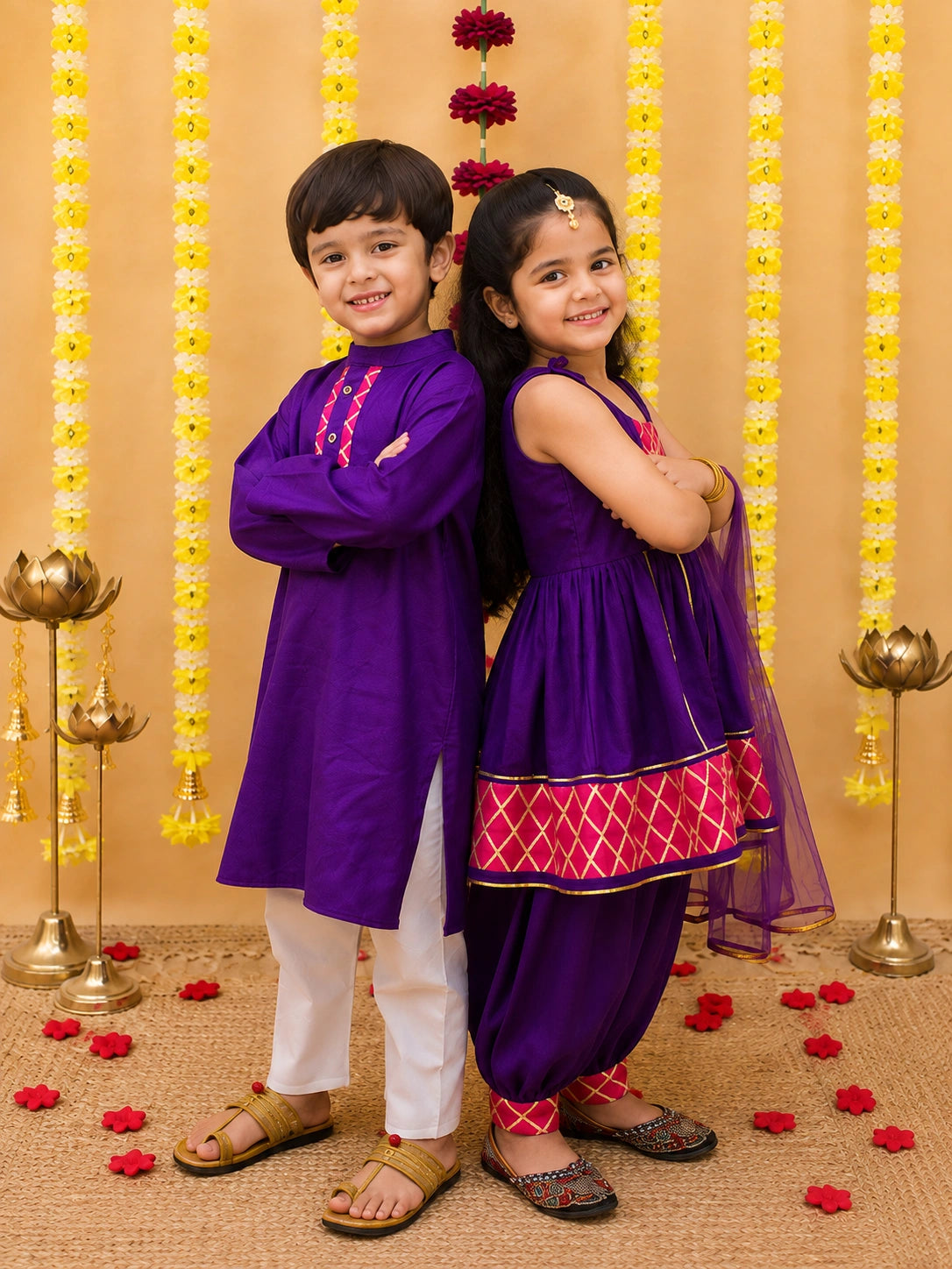 BownBee Cotton Kurta Pajama & Ethnic Suit  Sibling Set