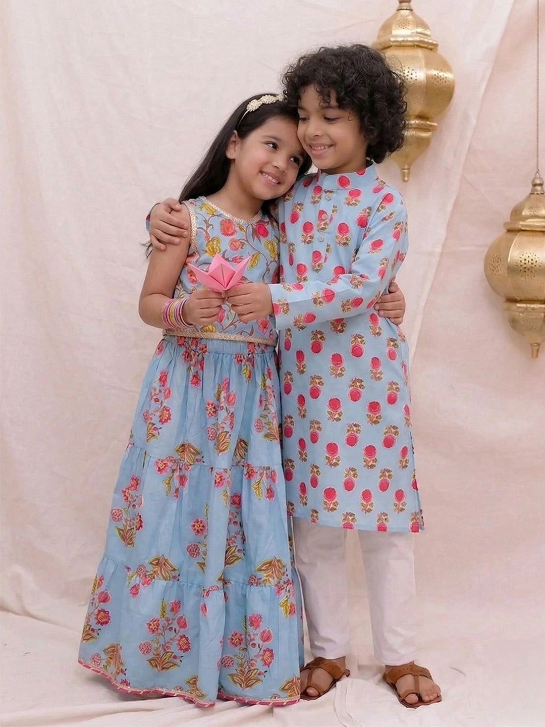 BownBee Floral Printed Kurta Pajama & Lehenga Choli With Dupatta Sibling set