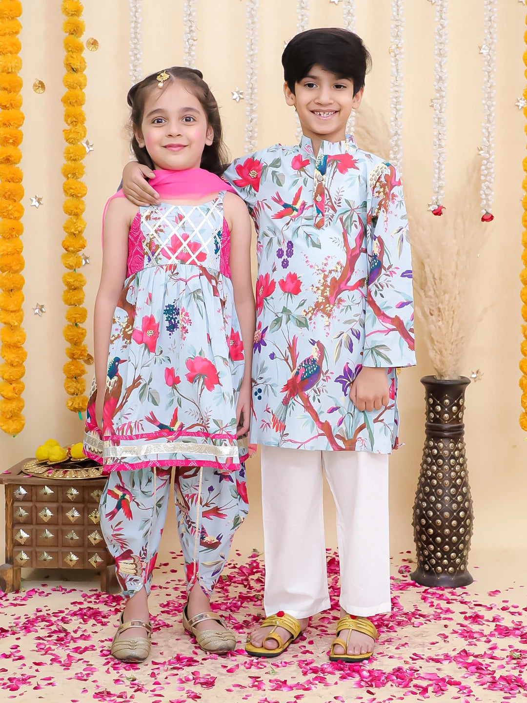 BownBee Pure Cotton Kurta Pajama & Ethnic Suit With Dupatta Sibling Set
