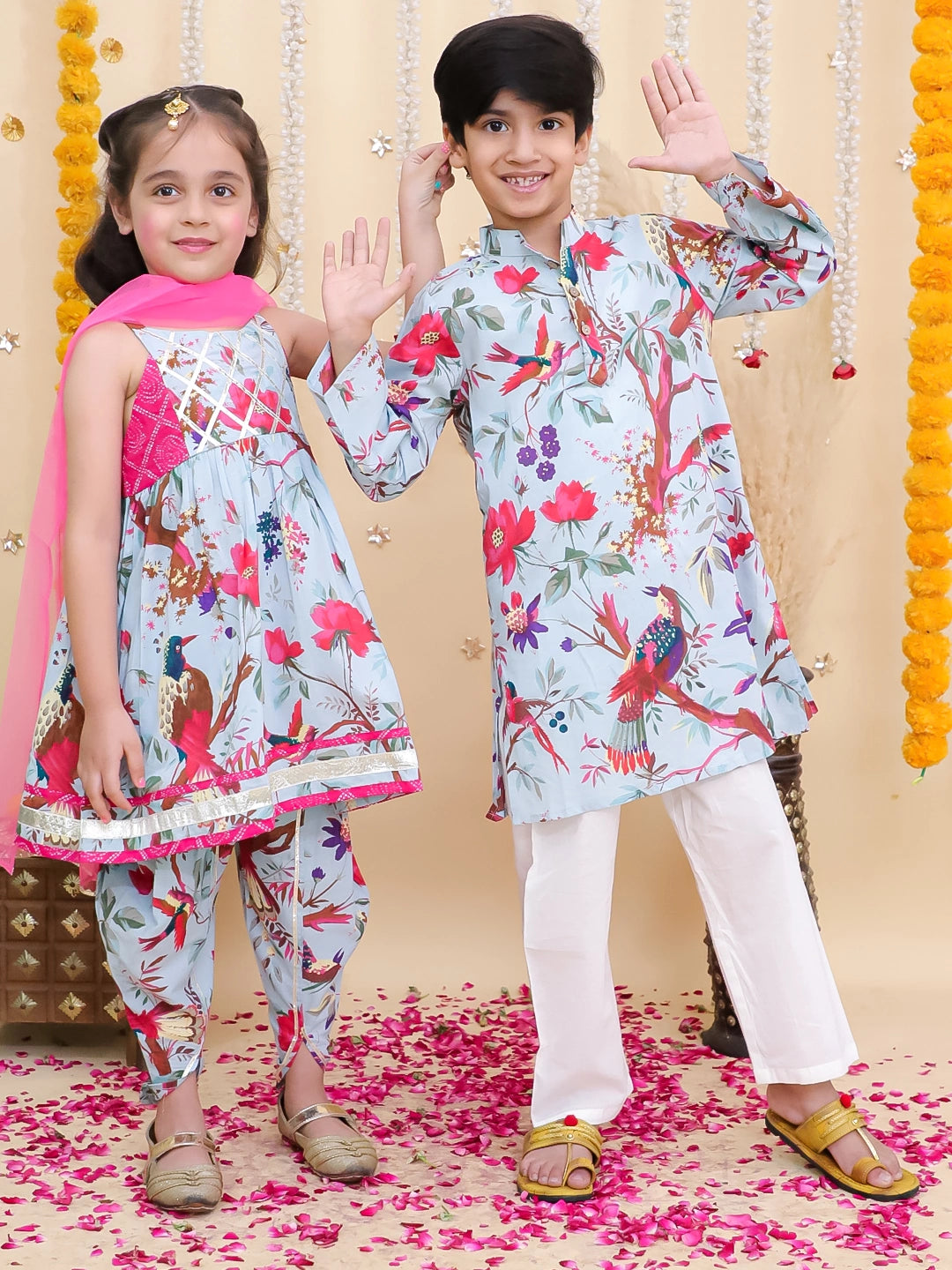 BownBee Pure Cotton Kurta Pajama & Ethnic Suit With Dupatta Sibling Set