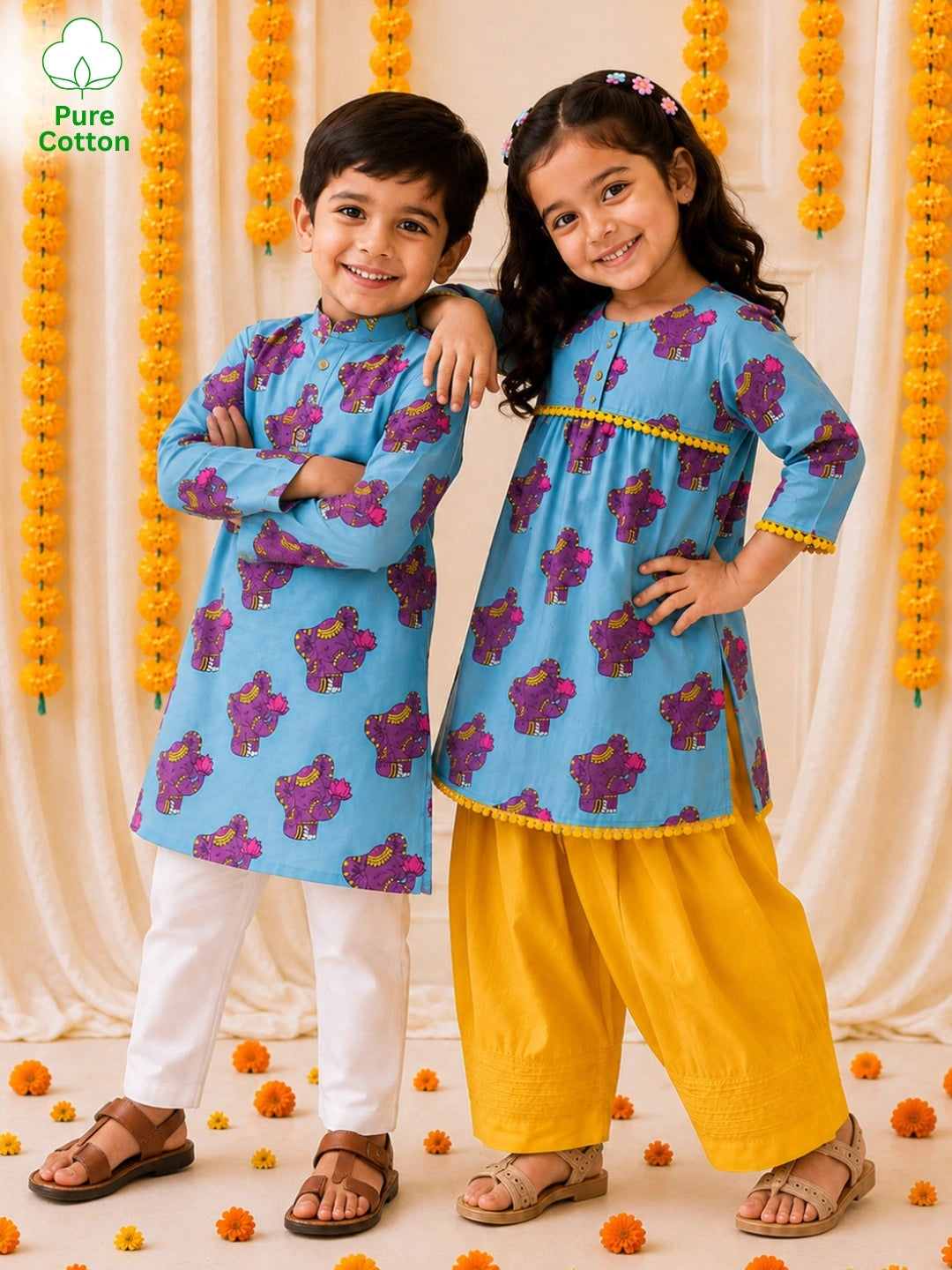 BownBee Cotton Kurta Pajama & Ethnic Suit  Sibling Set