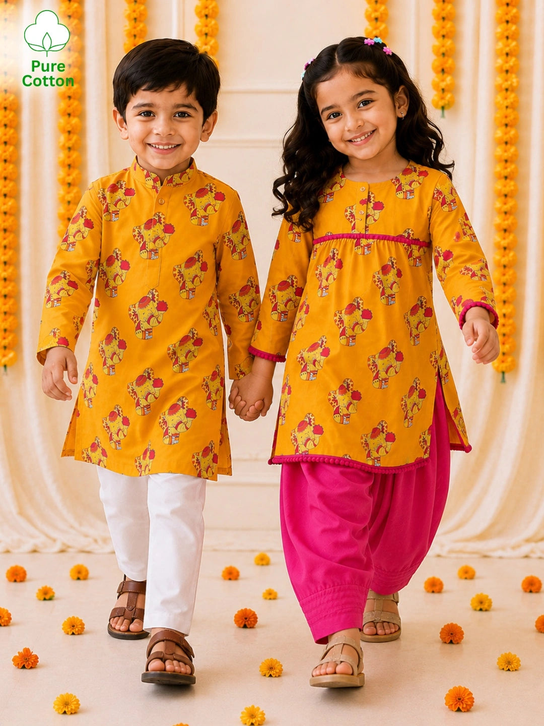 BownBee Cotton Kurta Pajama & Ethnic Suit  Sibling Set