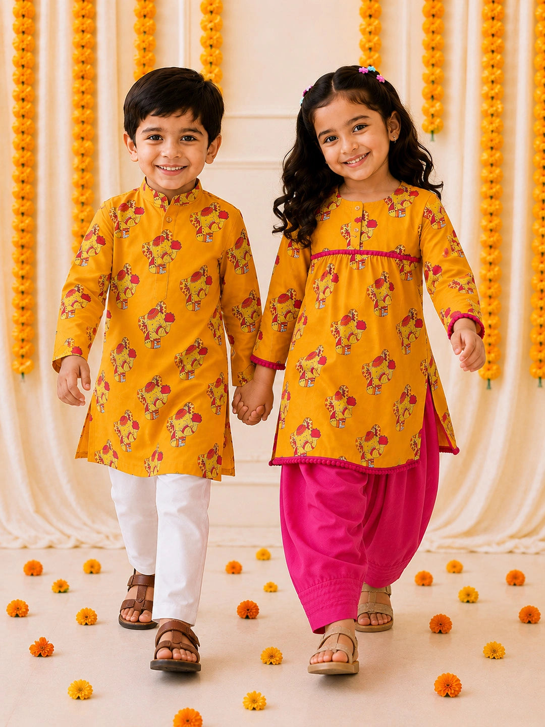 BownBee Cotton Kurta Pajama & Ethnic Suit  Sibling Set