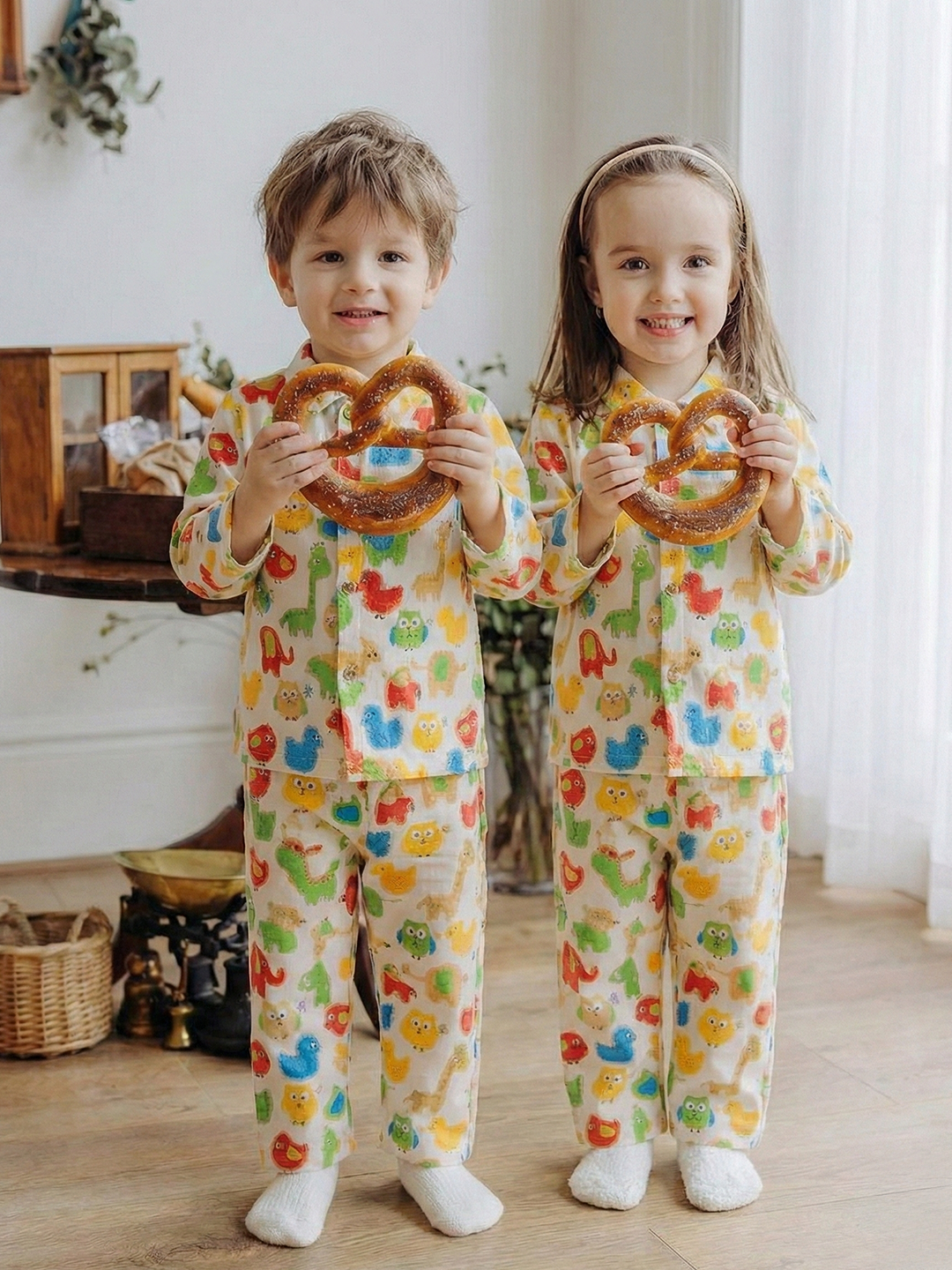 BownBee Pure Cotton Night Suits For Sibling - Blue