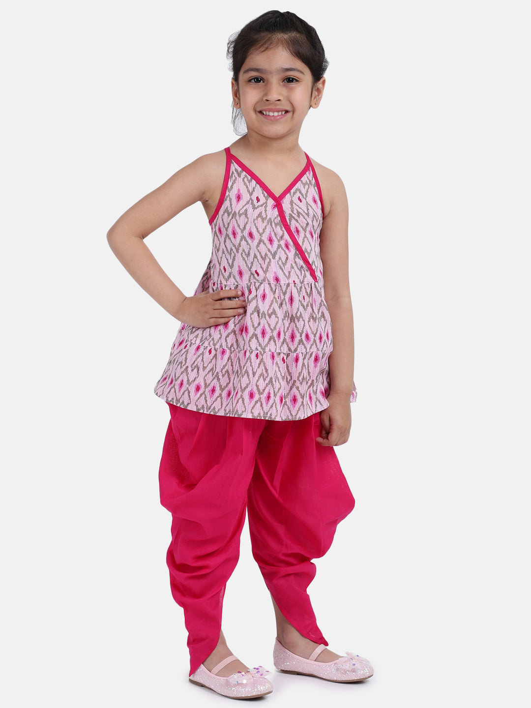 BownBee Cambric Cotton Halter Neck Top Dhoti For Girls-Super Sale