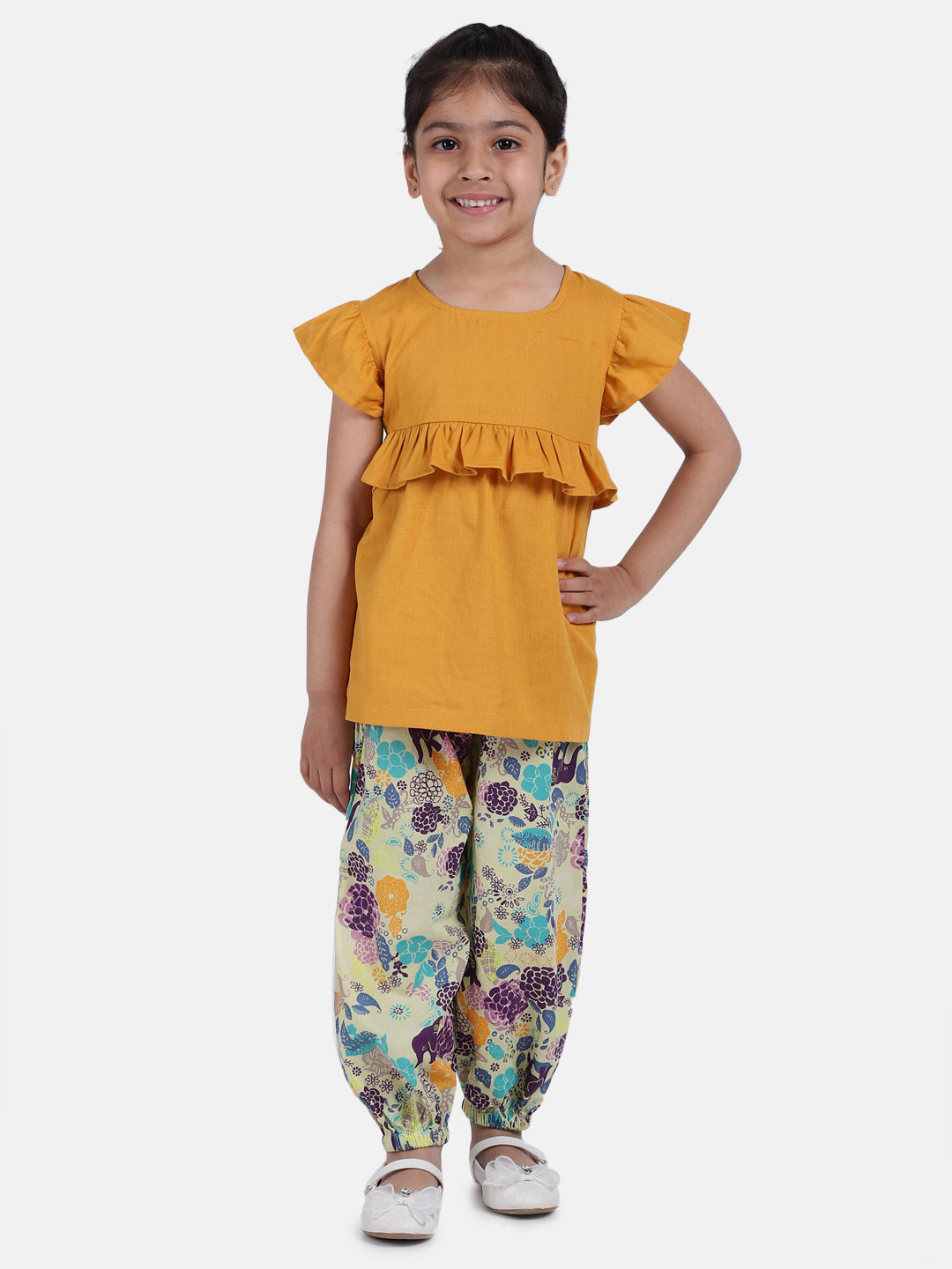 BownBee Ruffle Cotton Top With Harem Pant-Super Sale