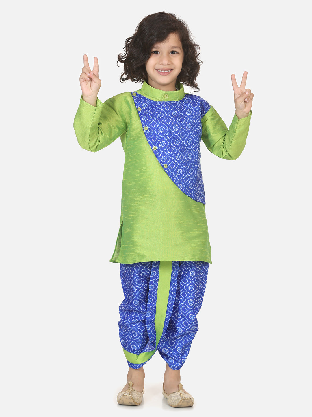 BownBee Boys Double Panel Bandhani Silk Dhoti Kurta- Super Sale