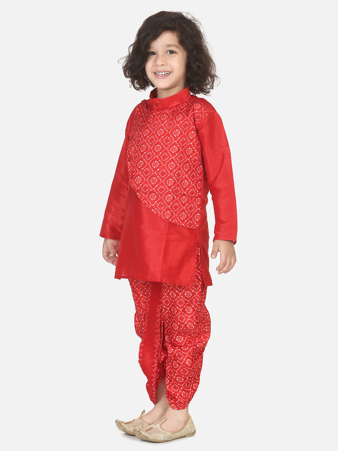 BownBee Boys Double Panel Bandhani Silk Dhoti Kurta-Super Sale