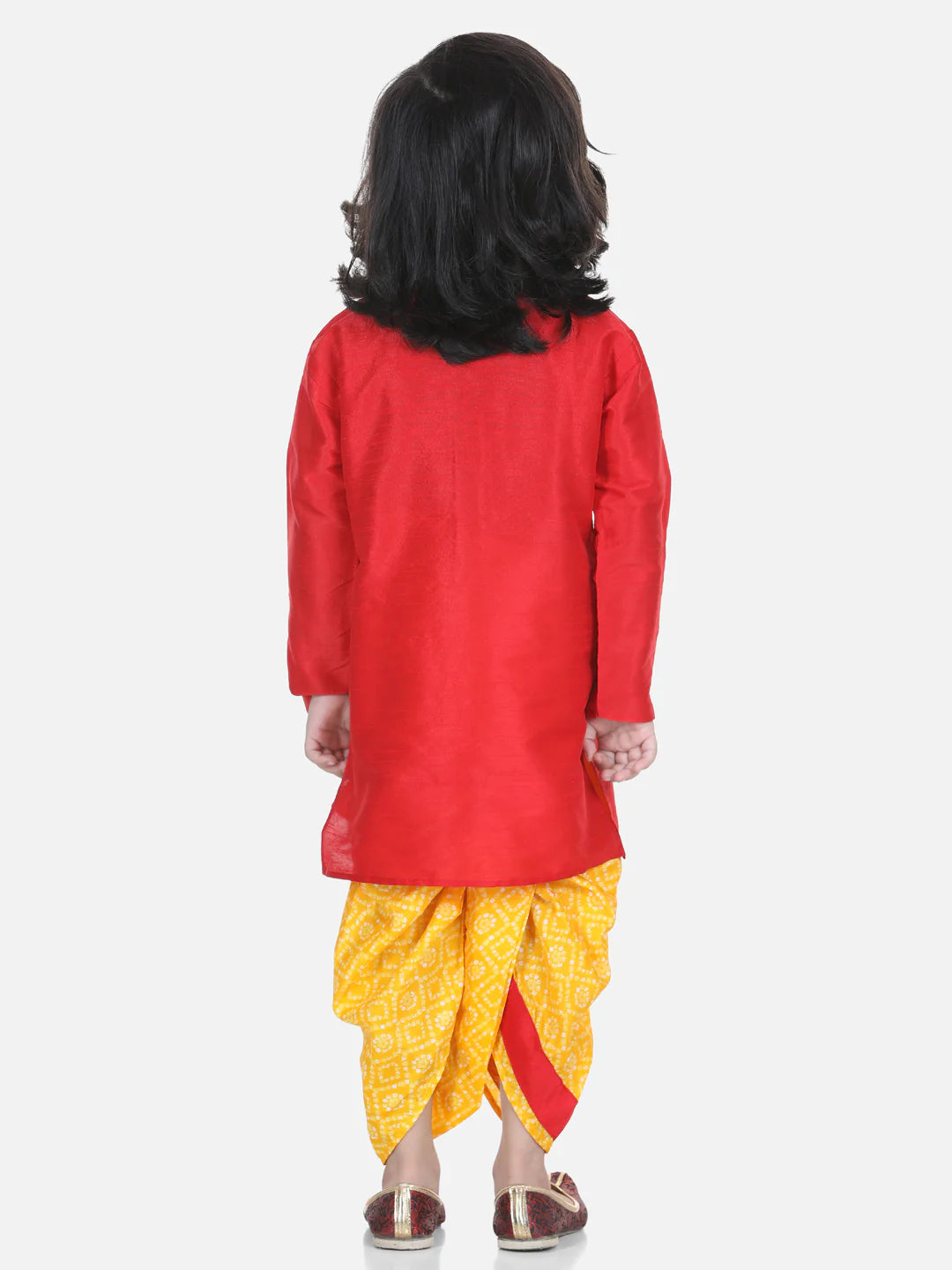 BownBee Boys Double Panel Bandhani Silk Dhoti Kurta