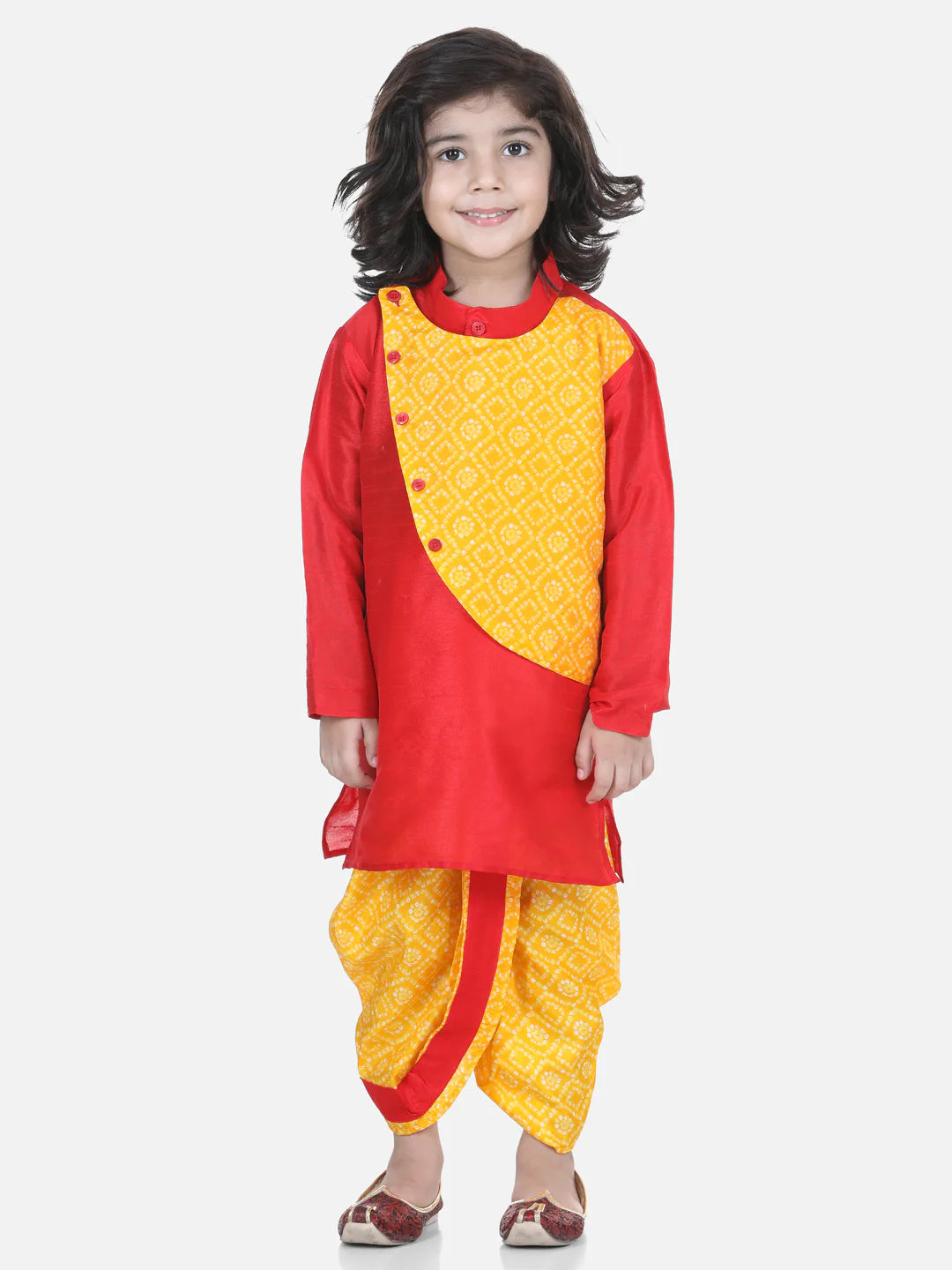 BownBee Boys Double Panel Bandhani Silk Dhoti Kurta