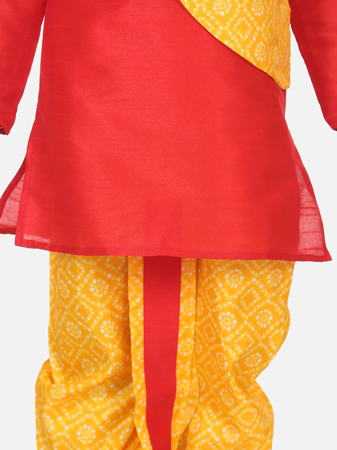 BownBee Boys Double Panel Bandhani Silk Dhoti Kurta