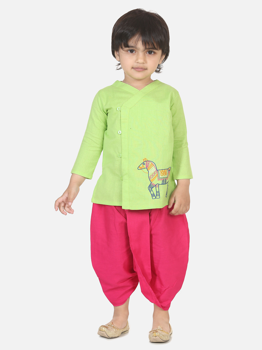 BownBee Full Sleeves Horse Embroidery Kurta Dhoti Set-Boys