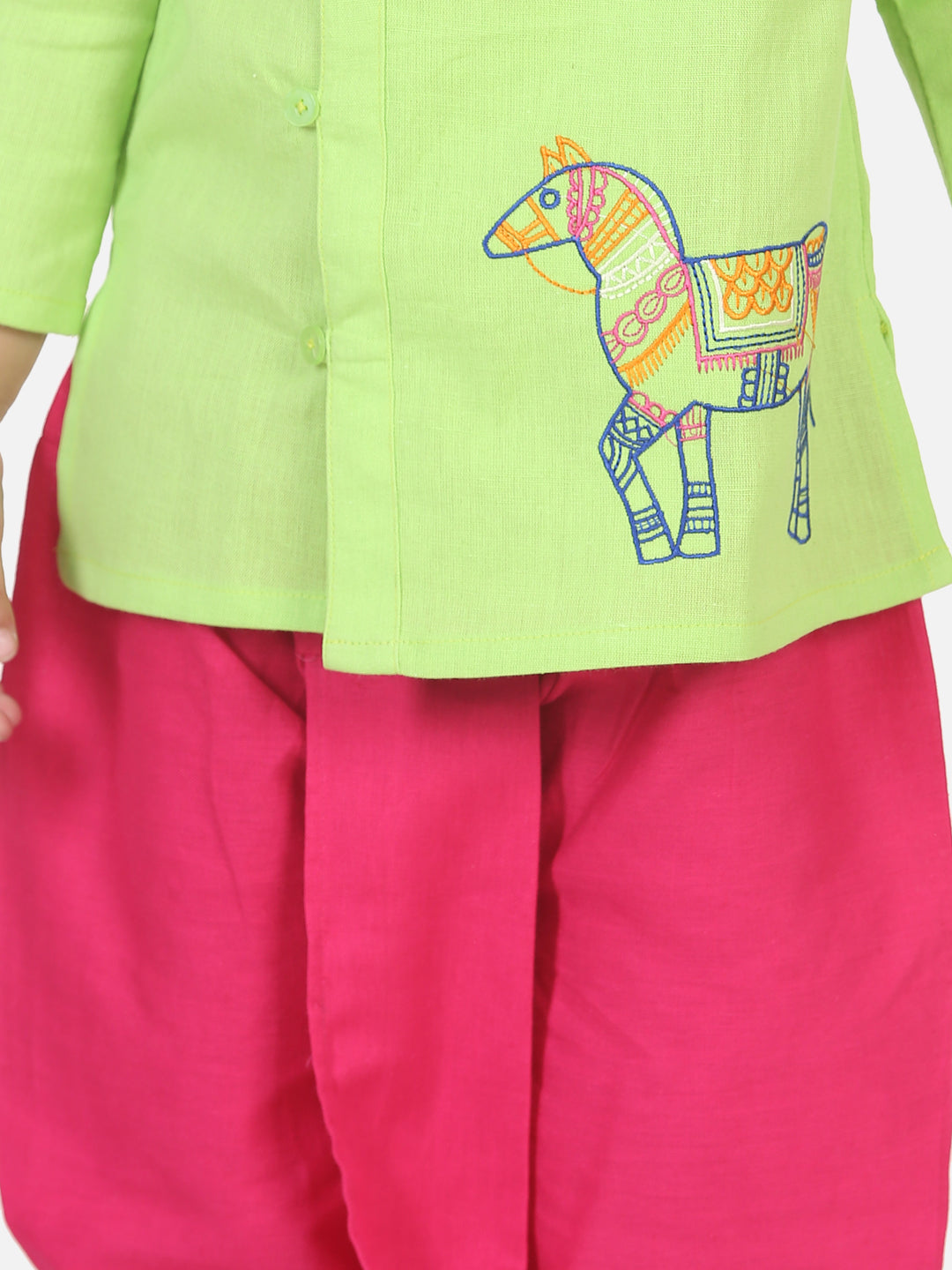 BownBee Full Sleeves Horse Embroidery Kurta Dhoti Set