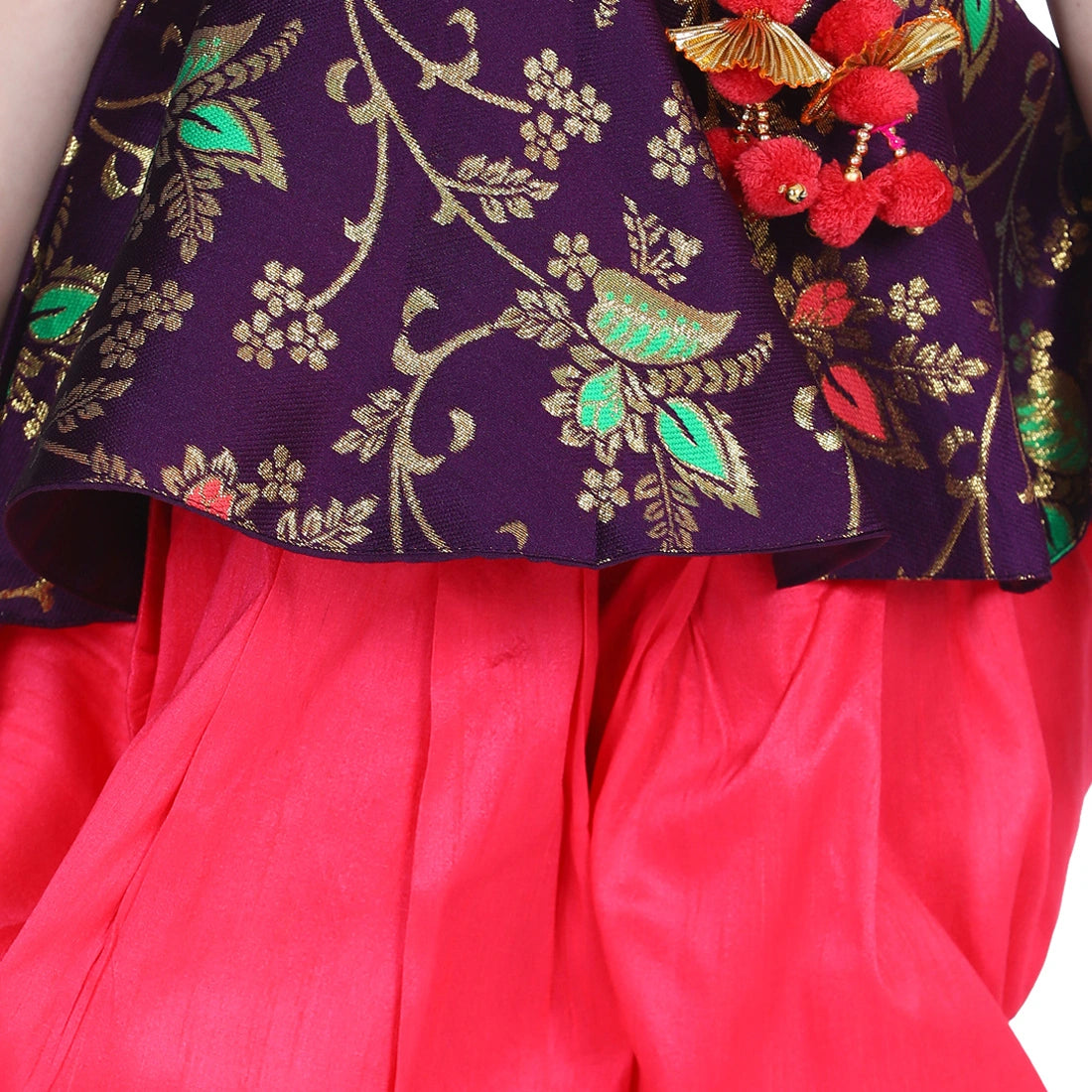 BownBee Flower Print Sleeveless Top With Silk Dhoti