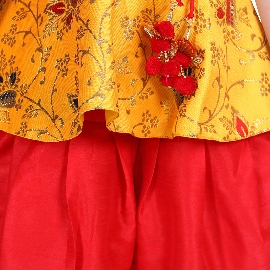 BownBee Flower Print Sleeveless Top With Silk Dhoti - Yellow