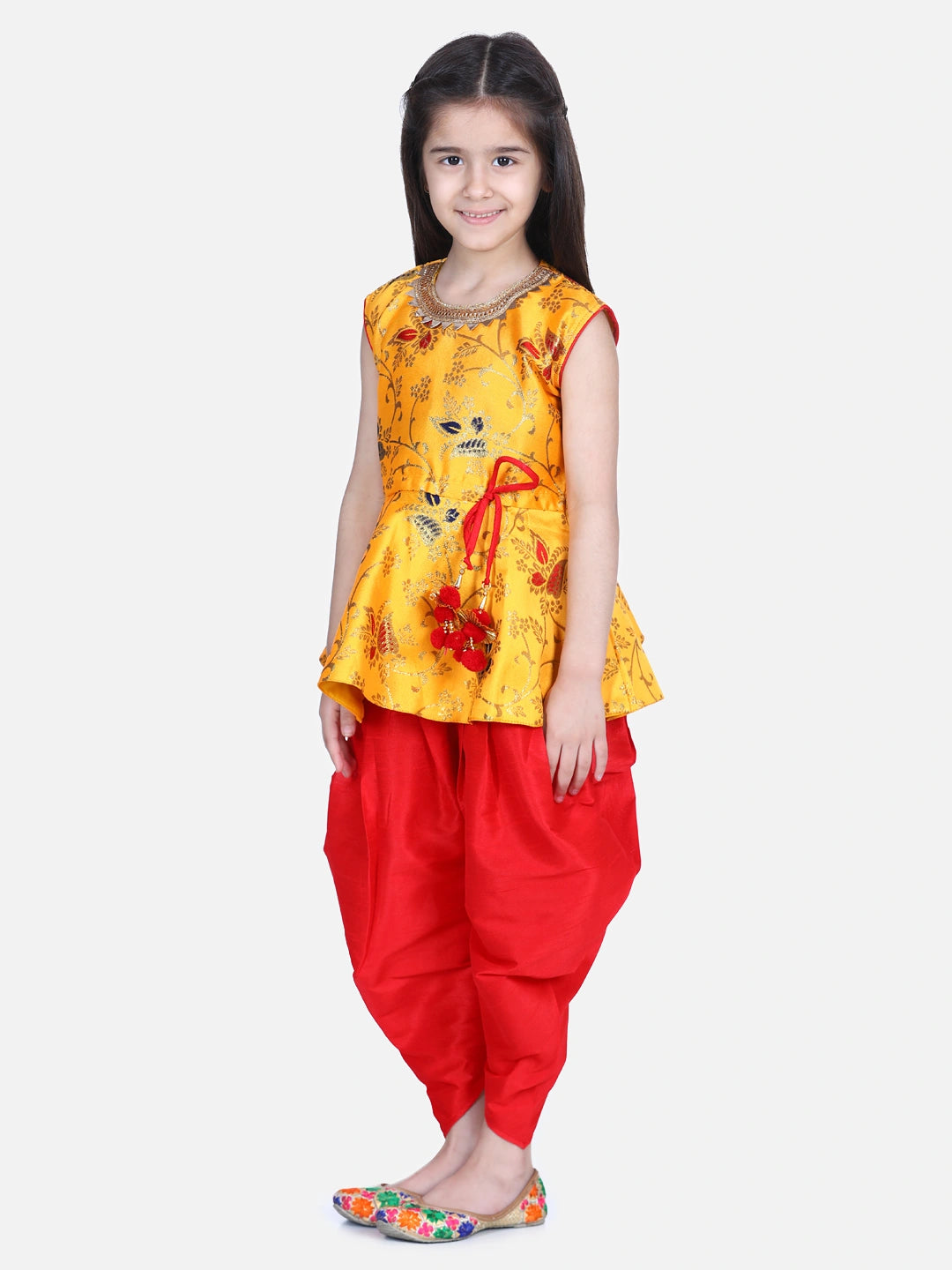 BownBee Flower Print Sleeveless Top With Silk Dhoti