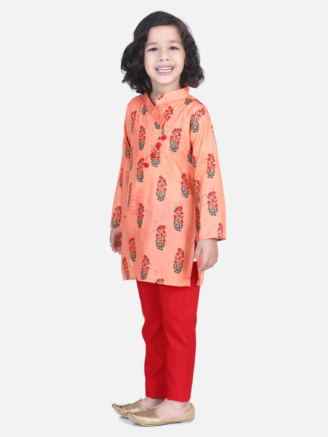 BownBee Floral Print Full Sleeves Kurta and Pajama Sets Peach