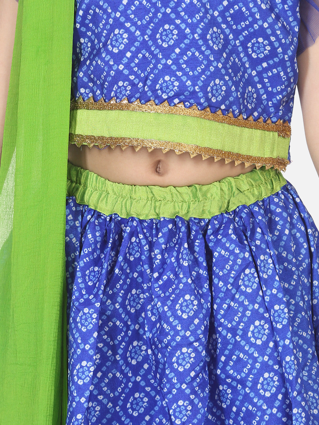 BownBee Short Sleeves Bandhani Print Choli With Lehenga & Dupatta - Blue