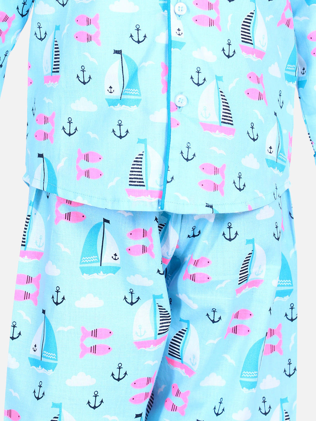 BownBee Full Sleeve Printed Boys Night Suit- Blue