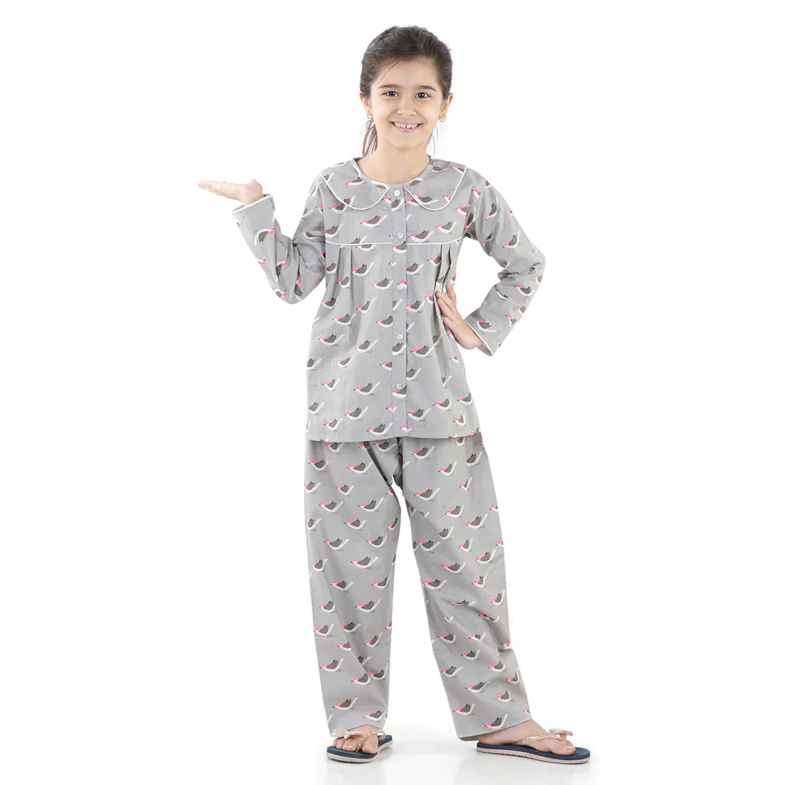 BownBee Cotton Full Sleeve Printed Girls Night Suit