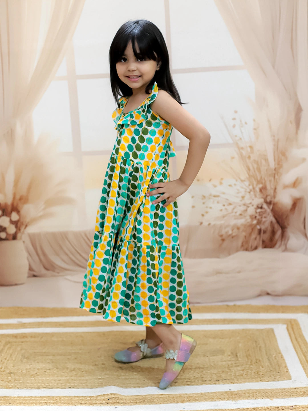 BownBee Girl's Cotton Polka Dot Tier Halter Neck Gown