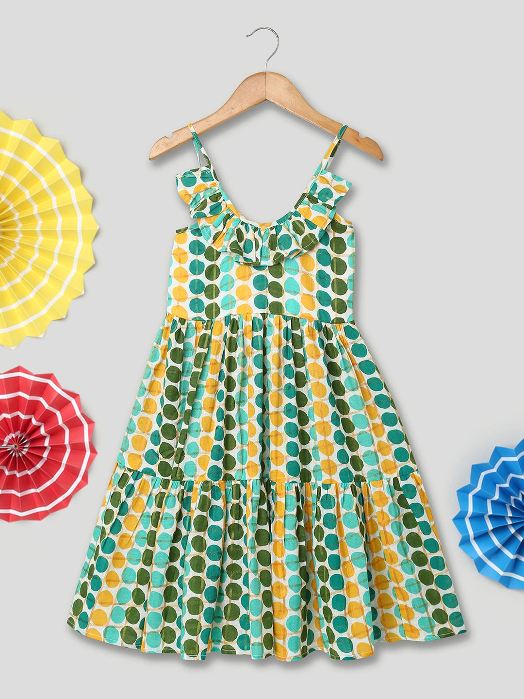 BownBee Polka Dot Tier Halter Neck Gown For Girls