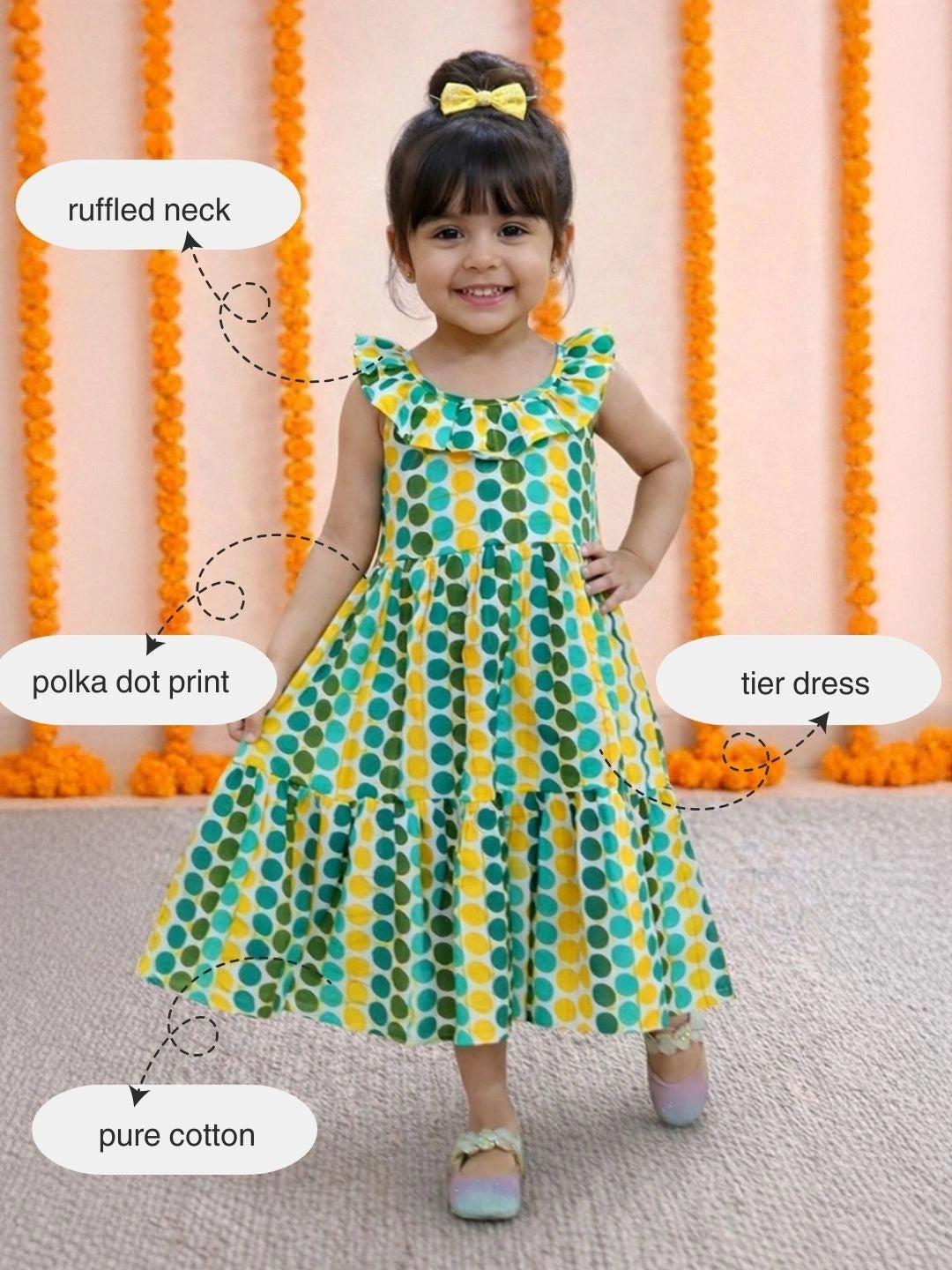 BownBee Polka Dot Tier Halter Neck Gown For Girls